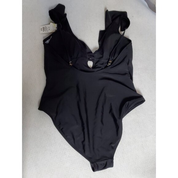 Shade & Shore Women's One Piece Swimsuit XL Black Ruffle Plunge NWT Medium Seat - Picture 6 of 16